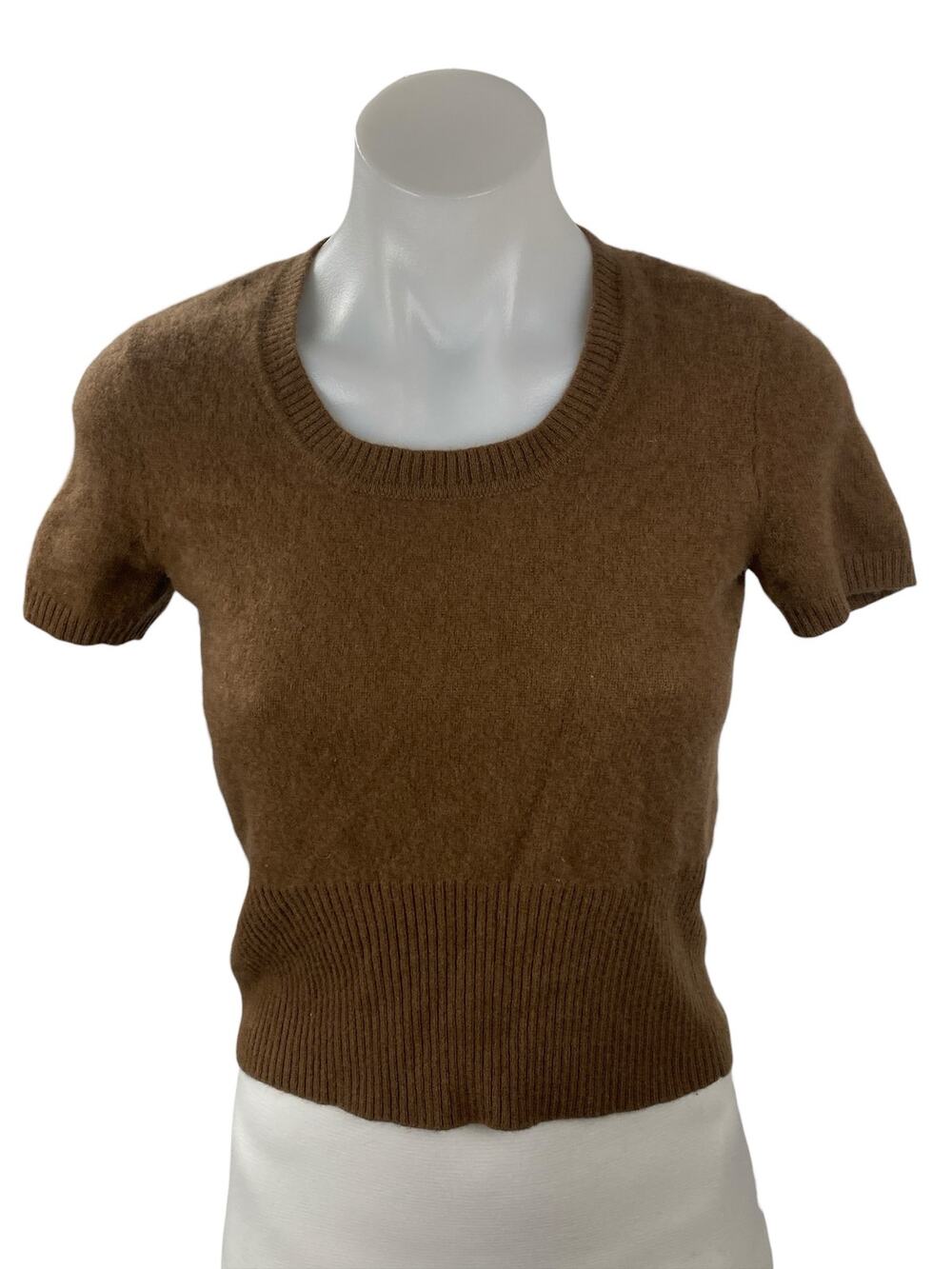 Naadam Women's Brown Cashmere Short Sleeve Scoop Neck Sweater Baby Tee Top Sz S